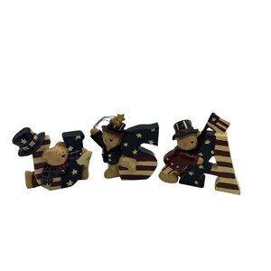 Terry's Village Set Of 3 Resin Patriotic Uncle Sam USA Figurine Bears July 4th